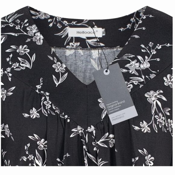 Womens V Neck Short Ruffled Cap Sleeves Banded Hem - Picture 5 of 5